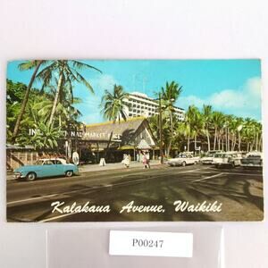Vintage Kalakaua Avenue Waikiki Hawaii Postcard 1969 Marketplace Cars People